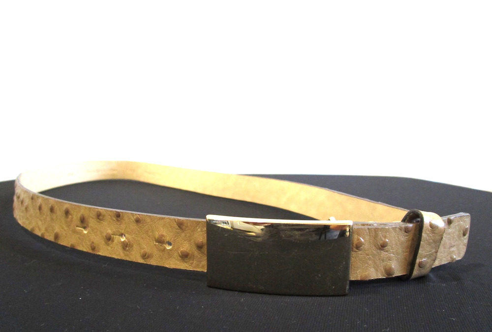 Banana Republic Italy Beige Tan Ostrich Print Leather Gold Buckle Belt Women M